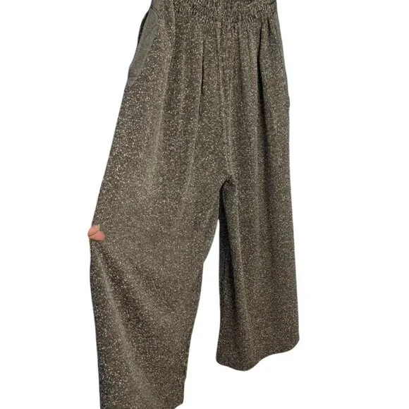 Wide-Leg Cropped Gray Textured Pants Elastic Waistband Pockets XL - Picture 2 of 14